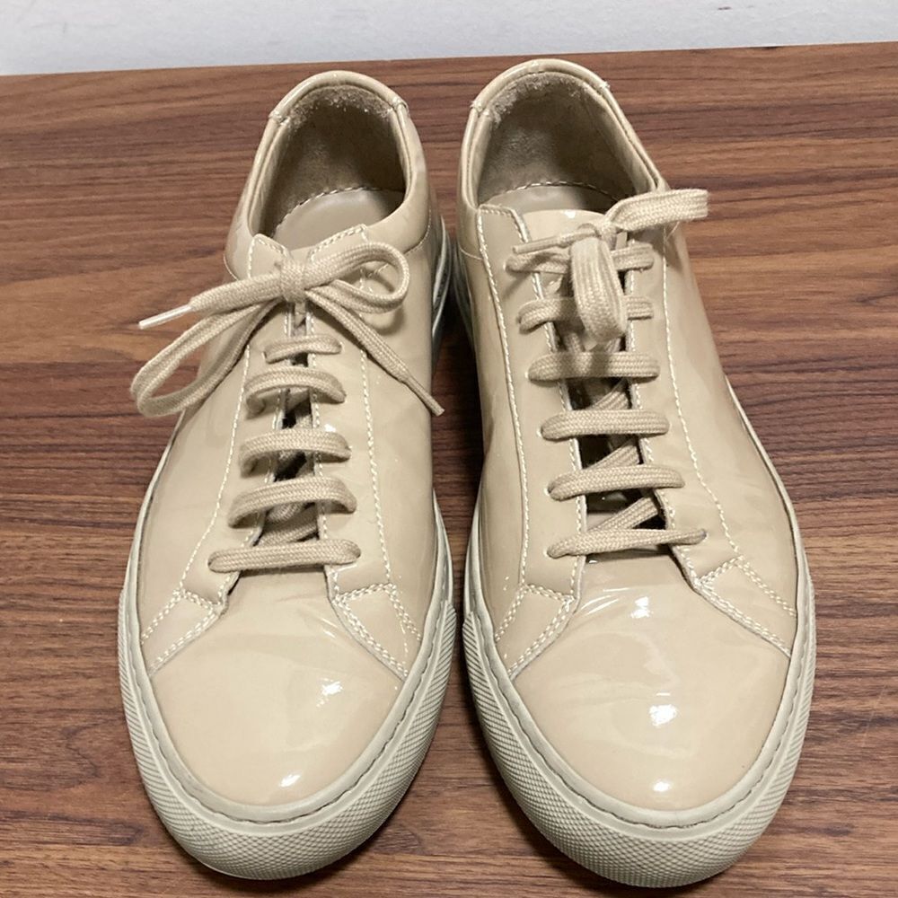Common Projects Beige Patent Leather Sneakers